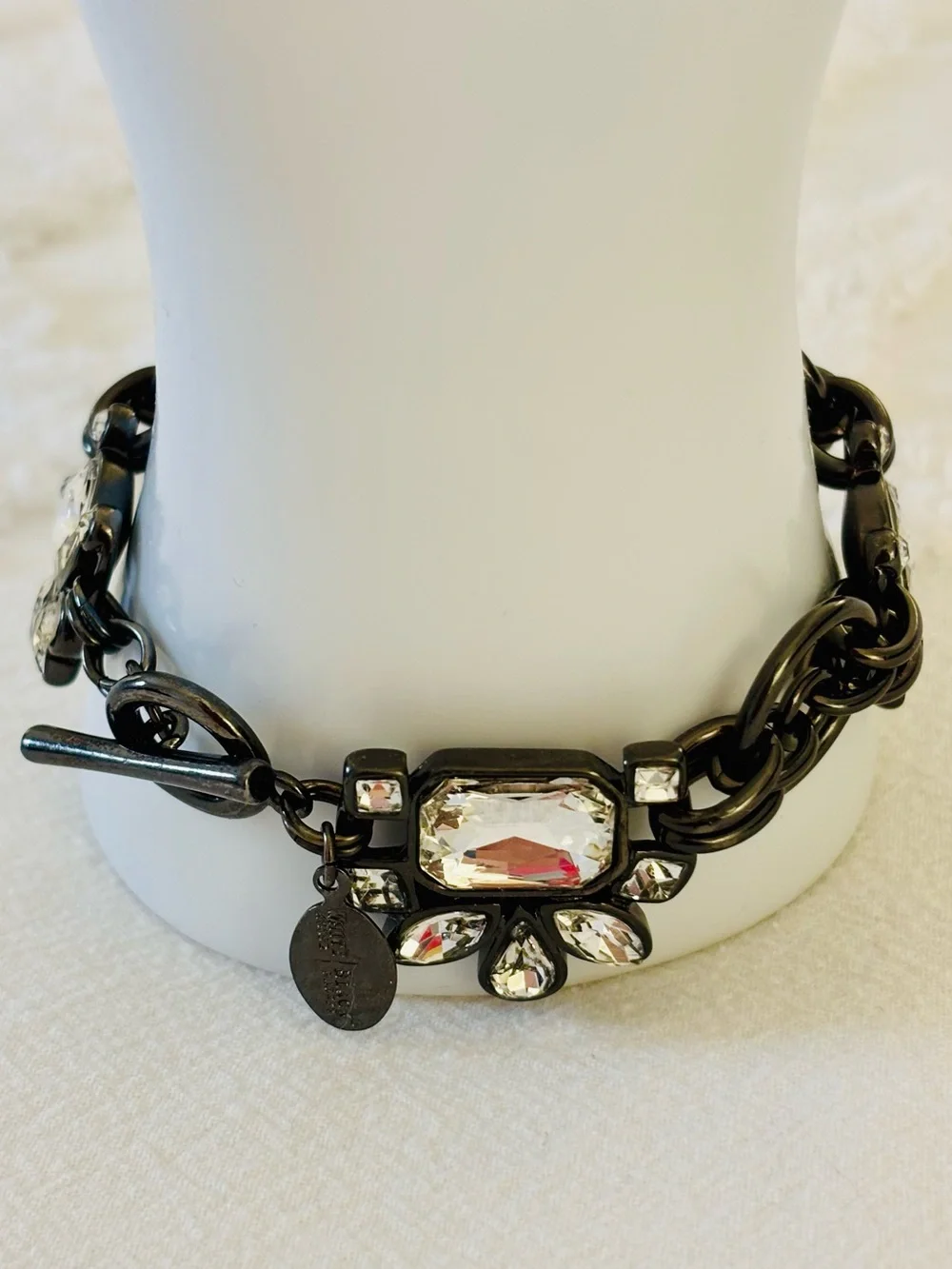 White House Black Market Gunmetal Bracelet with Clear Crystal Accents